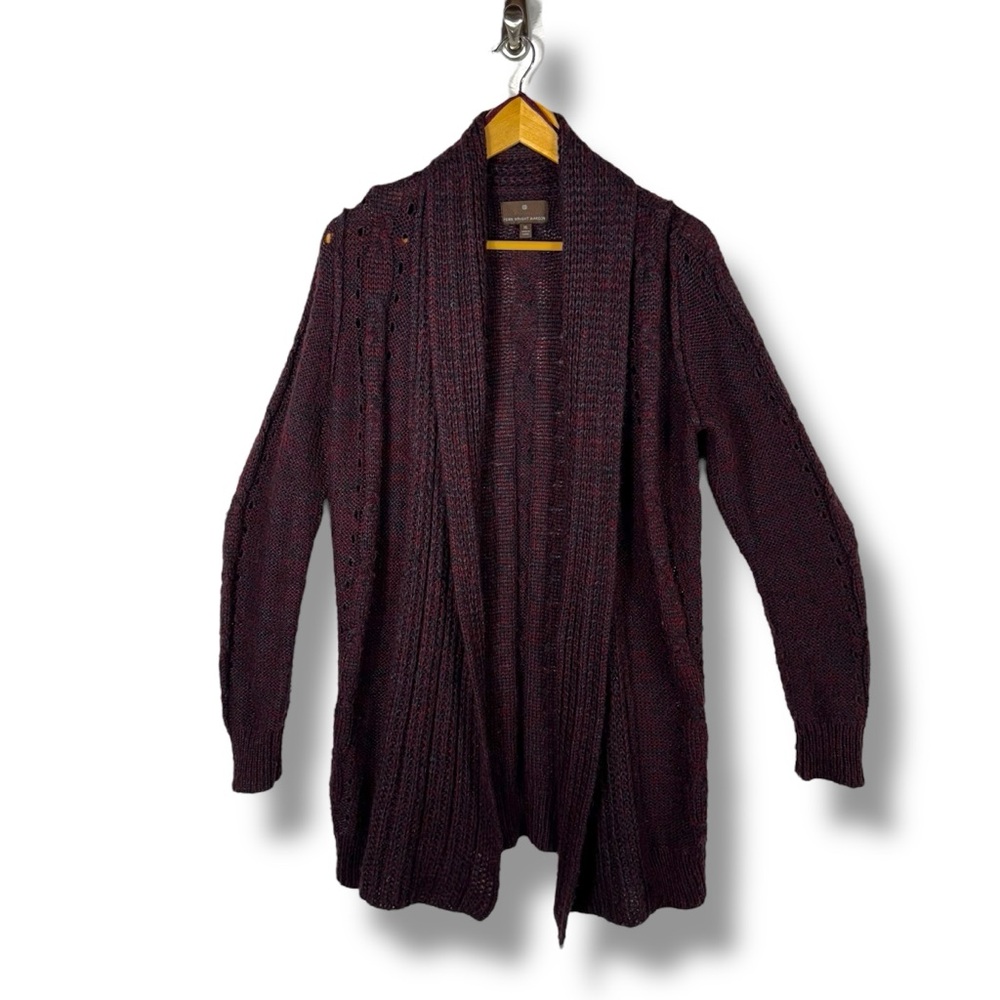 Fenn Wright Manson Open Front Cable Knit Cardigan, Plum Multi, Size XL